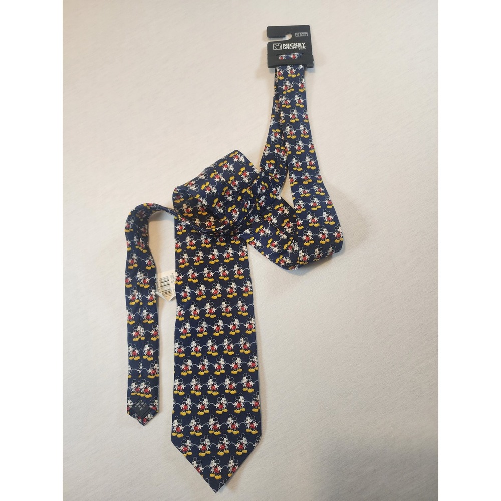 Mickey Unlimited Disney Mens Navy Blue Mickey Mouse AOP Vintage 90s Necktie NWT